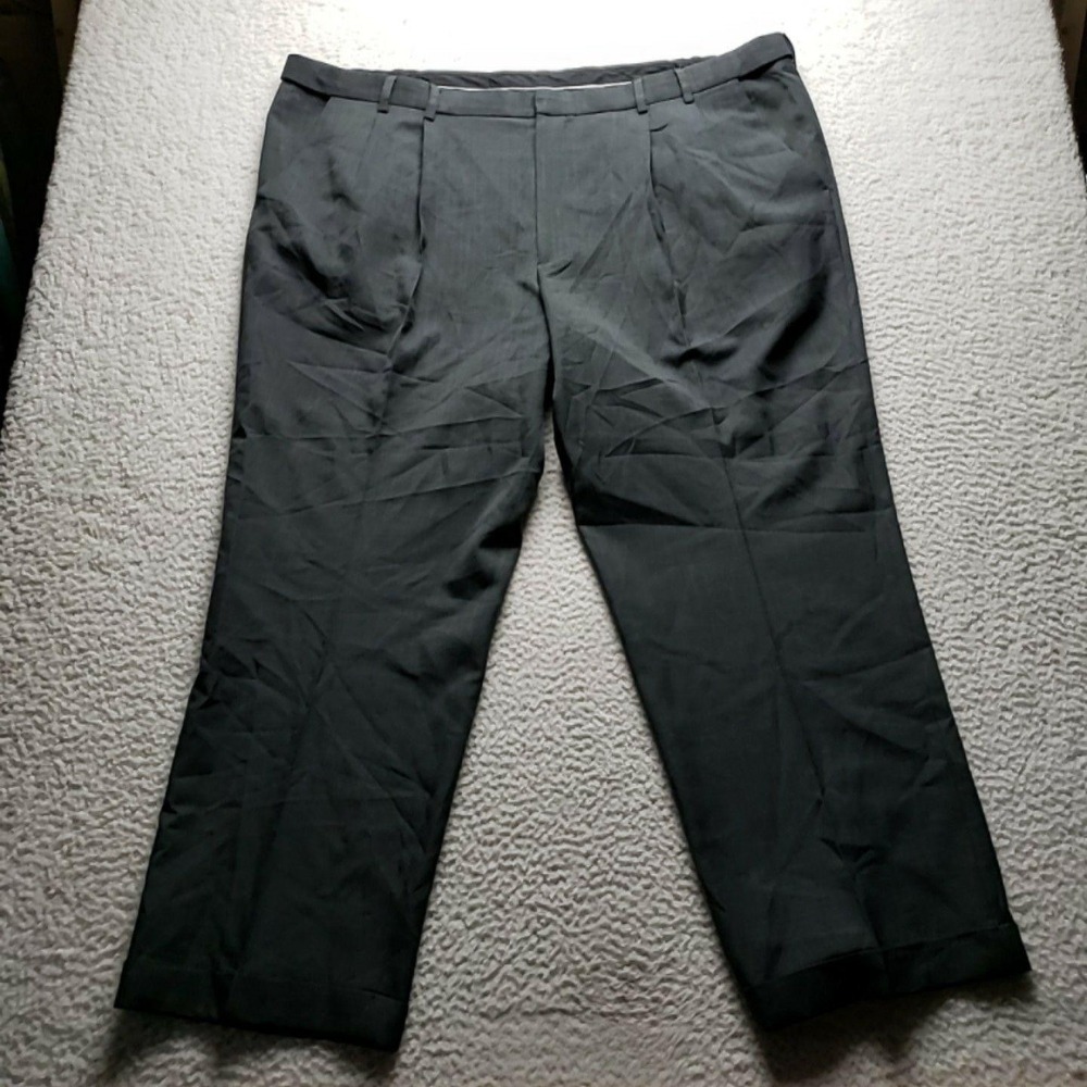 Van Heusen Dress Pants Mens 46x30 Black Herringbone Classic Fit Polyester Slacks